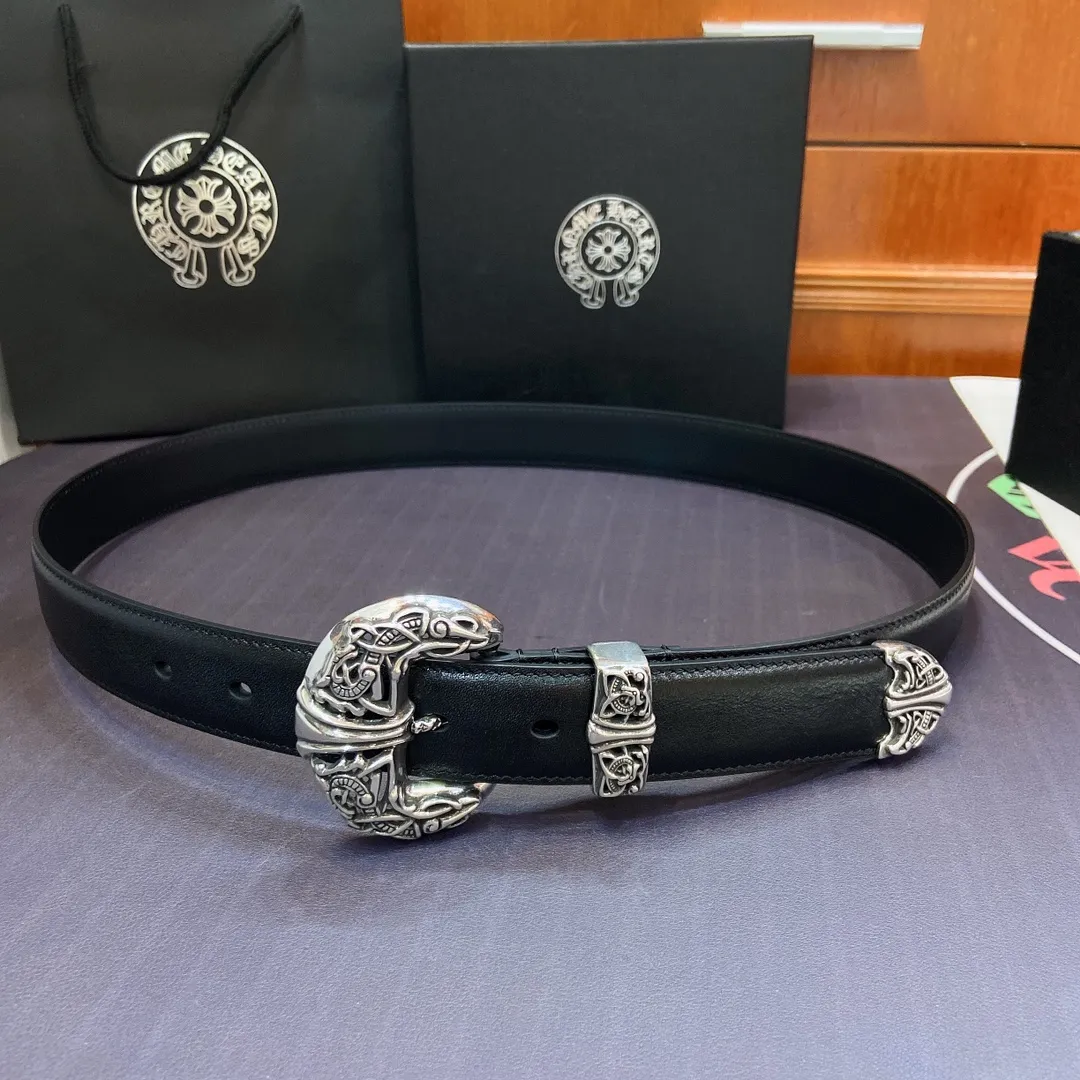 𝐂𝐡𝐫𝐨𝐦𝐞𝐇𝐞𝐚𝐫𝐭𝐬 Crow Heart Celtic Chinchilla Pin Buckle Belt [Fixed Style], the brass silver-plated buckle is paired with an imported wax leather belt, which is very cool. Width 3.0cmp520